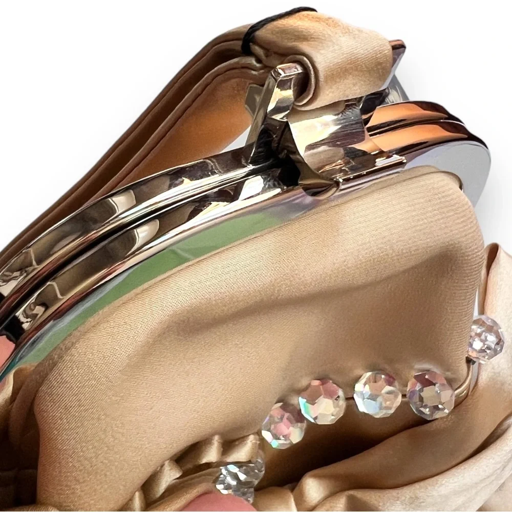 Inge Christopher Satin Beaded Clutch Mini Purse Bow